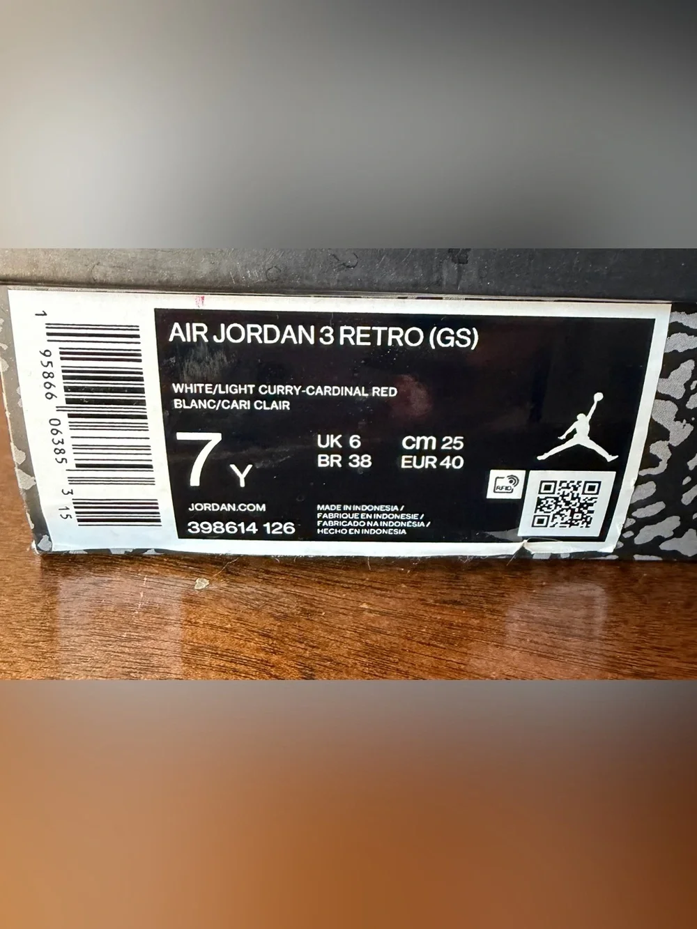 Air Jordan 3 retro (GS) WHITE/LIGHT CURRY-CARDINAL RED